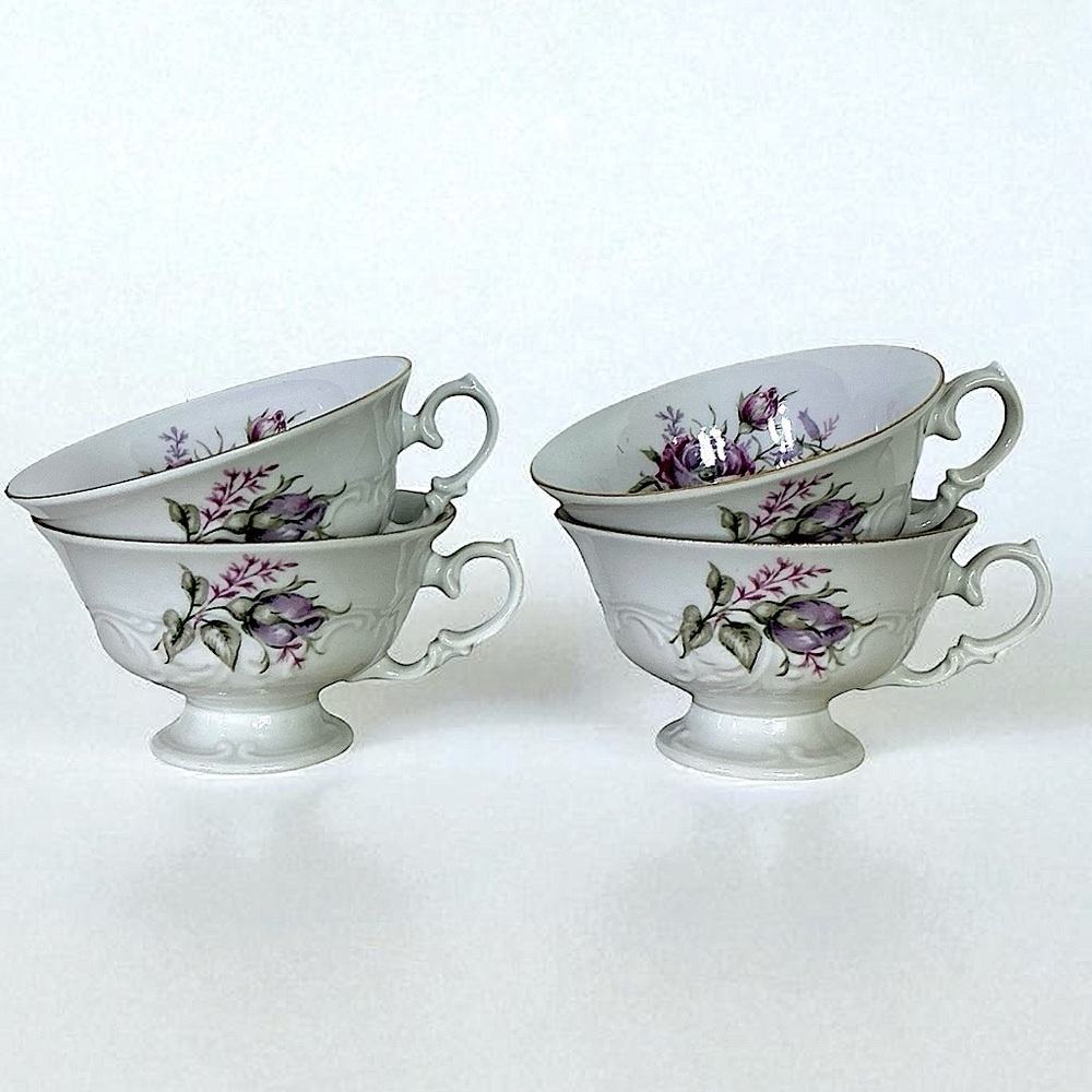 Walbrzych Teacups Made in Poland Purple Pink Rose Vintage Numbered Collectible 4